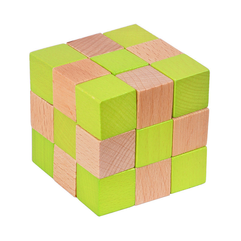Brain Teaser Cube - Деревянный кубик змеи, головоломка IQ, логическая
